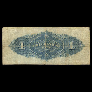 Canada, Mechanics Bank (Montreal), 4 dollars : June 1, 1872