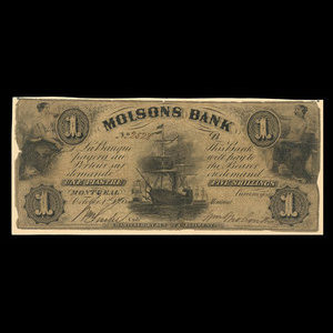 Canada, Molsons Bank, 1 piastre : October 1, 1855