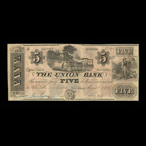 Canada, Union Bank, 5 dollars : August 1, 1838