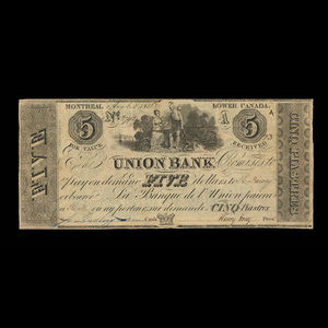 Canada, Union Bank, 5 dollars : August 1, 1838