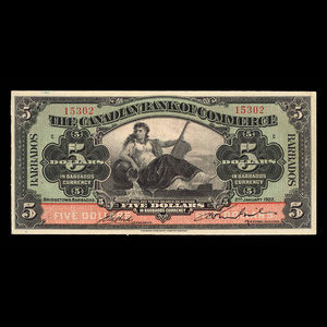 Barbados, Canadian Bank of Commerce, 5 dollars : January 2, 1922