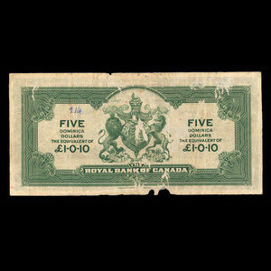 Dominica, Royal Bank of Canada, 5 dollars : January 2, 1920