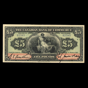 Jamaica, Canadian Bank of Commerce, 5 pounds : March 1, 1921