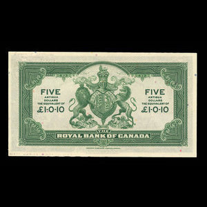 Antigua, Royal Bank of Canada, 5 dollars : January 3, 1938