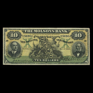 Canada, Molsons Bank, 10 dollars : October 2, 1905