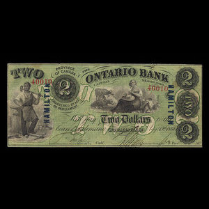 Canada, Ontario Bank, 2 dollars : August 15, 1861