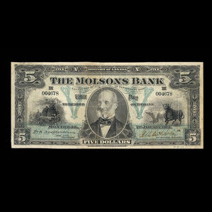 Canada, Molsons Bank, 5 dollars : January 2, 1912