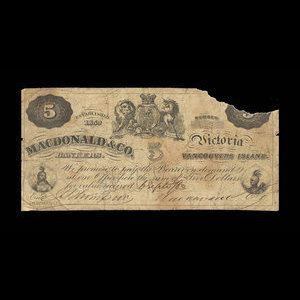 Canada, Macdonald & Company Bankers, 5 dollars : September 6, 1863