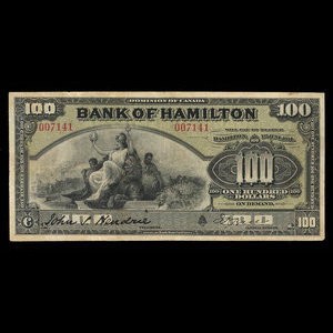 Canada, Bank of Hamilton, 100 dollars : June 1, 1914