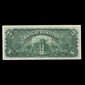 Canada, Bank of Hamilton, 5 dollars : June 1, 1892