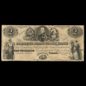 Canada, Farmer's Joint Stock Banking Co., 2 dollars : February 1, 1849