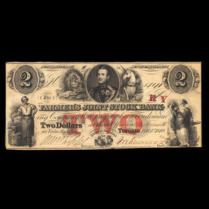 Canada, Farmer's Joint Stock Banking Co., 2 dollars : February 1, 1849