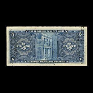 Canada, Provincial Bank of Canada, 5 dollars : September 1, 1936