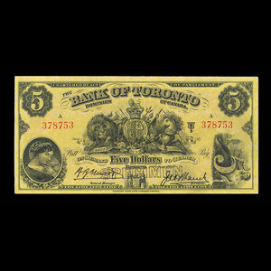 Canada, Bank of Toronto (The), 5 dollars : January 2, 1937