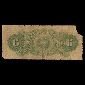 Canada, Exchange Bank of Canada, 6 dollars : October 1, 1872