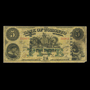 Canada, Bank of Toronto (The), 5 dollars : July 1, 1890