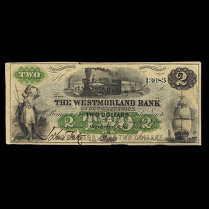 Canada, Westmorland Bank of New Brunswick, 2 dollars : August 1, 1861