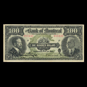 Canada, Bank of Montreal, 100 dollars : November 3, 1914