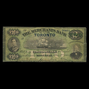 Canada, Merchants Bank of Canada (The), 2 dollars : March 2, 1868