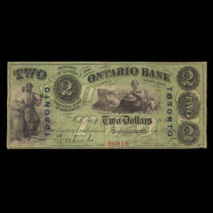 Canada, Ontario Bank, 2 dollars : August 15, 1861