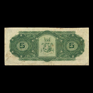 Canada, Molsons Bank, 5 dollars : January 2, 1908