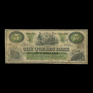 Canada, Quebec Bank, 5 dollars : January 2, 1873