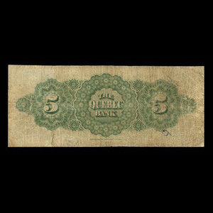 Canada, Quebec Bank, 5 dollars : January 2, 1873