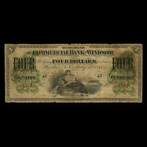 Canada, Commercial Bank of Windsor, 4 dollars : July 1, 1871