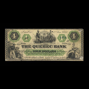 Canada, Quebec Bank, 4 dollars : January 2, 1863