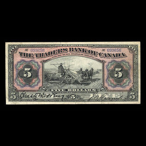 Canada, Traders Bank of Canada, 5 dollars : November 1, 1910