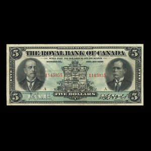 Canada, Royal Bank of Canada, 5 dollars : January 2, 1913