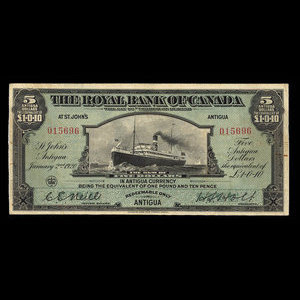 Antigua, Royal Bank of Canada, 5 dollars : January 2, 1920