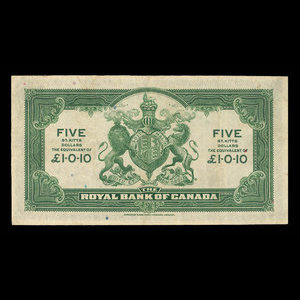 St. Kitts, Royal Bank of Canada, 5 dollars : January 3, 1938