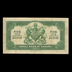 Dominica, Royal Bank of Canada, 5 dollars : January 3, 1938