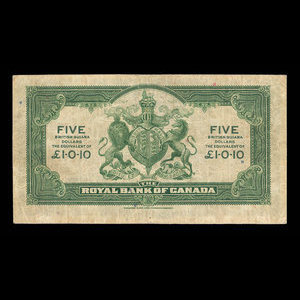 British Guiana, Royal Bank of Canada, 5 dollars : January 3, 1938