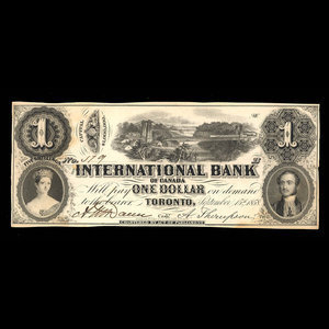 Canada, International Bank of Canada, 1 dollar : September 15, 1858