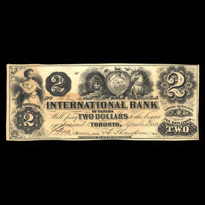 Canada, International Bank of Canada, 2 dollars : September 15, 1858