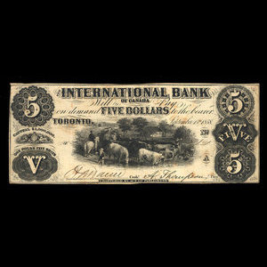 Canada, International Bank of Canada, 5 dollars : September 15, 1858