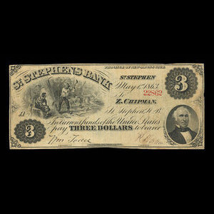 Canada, St. Stephen's Bank, 3 dollars : May 1, 1863