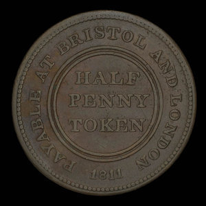 Great Britain, Bristol Brass & Copper Company, 1/2 penny : 1811