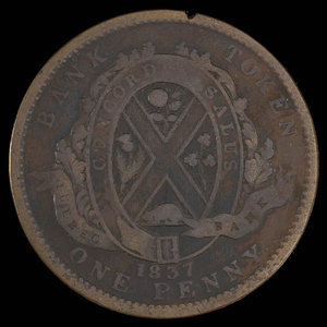 Canada, Quebec Bank, 1 penny : 1837