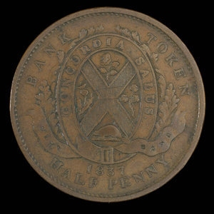 Canada, City Bank (Montreal), 1/2 penny : 1837