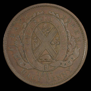 Canada, City Bank (Montreal), 1/2 penny : 1837