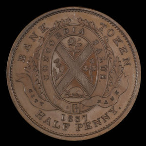 Canada, City Bank (Montreal), 1/2 penny : 1837