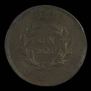 Canada, unknown, 1 sou : 1838