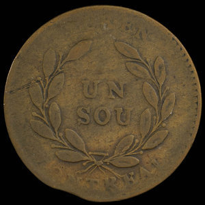 Canada, unknown, 1 sou : 1838