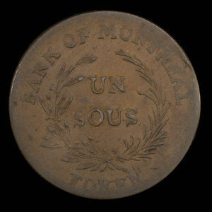 Canada, Bank of Montreal, 1 sou : 1838