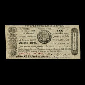 Canada, Wfd. Nelson & Co., 30 sous : October 9, 1837