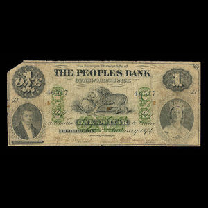 Canada, Peoples Bank of New Brunswick, 1 dollar : January 2, 1874