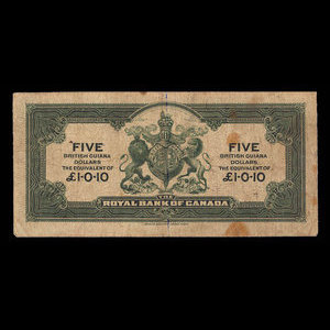 British Guiana, Royal Bank of Canada, 5 dollars : January 2, 1920